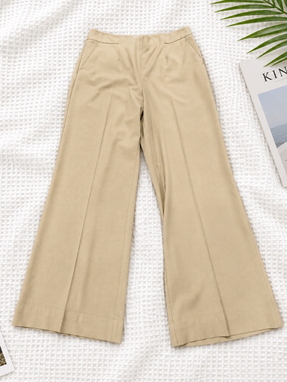 Jennifer Lopez Tan Wide-Leg High-Rise Trousers